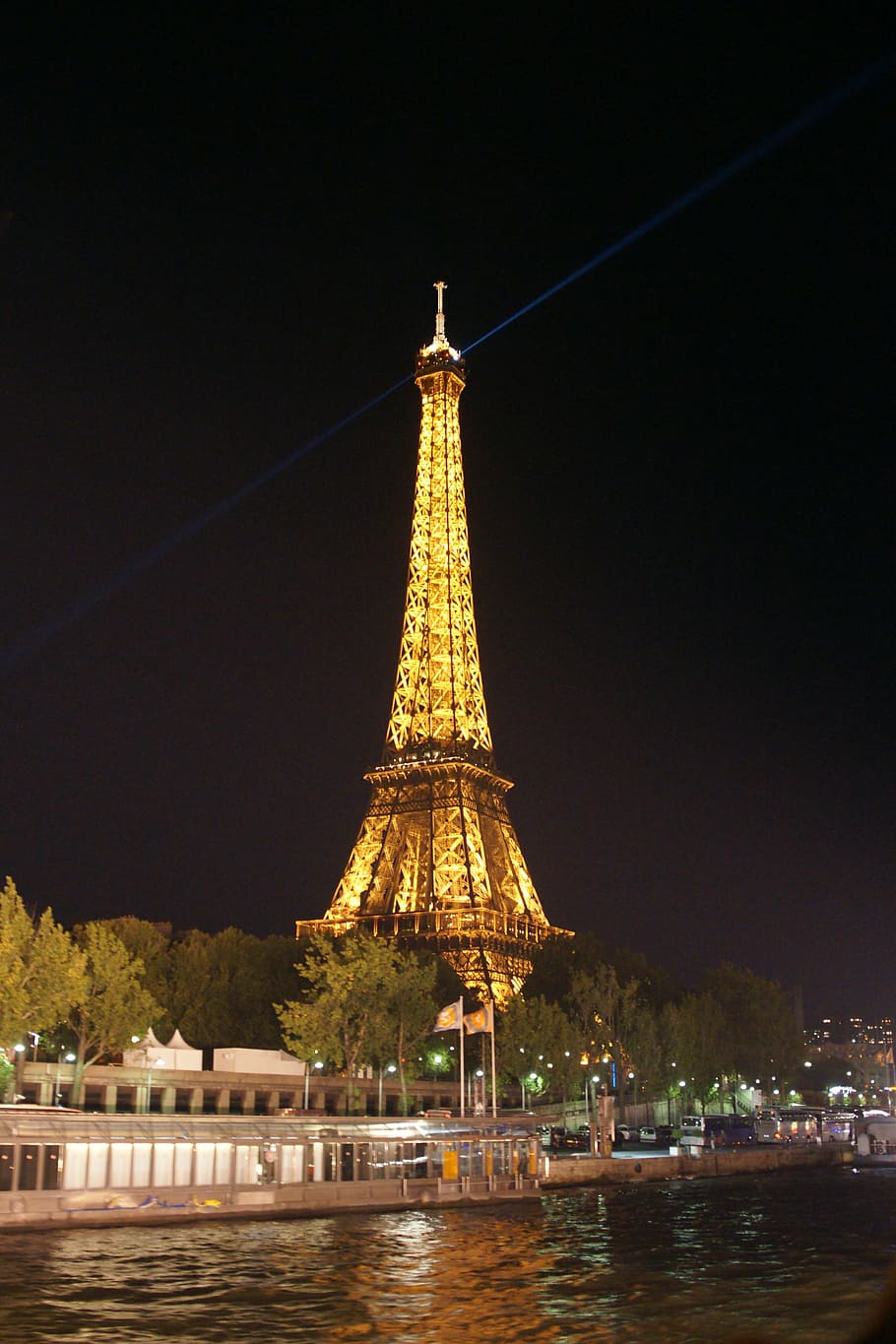 the eiffel tower, paris, night view, built structure, architecture, building exterior, tower, sky, water, travel destinations