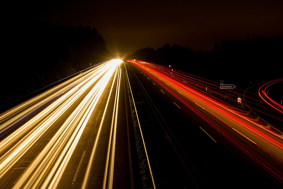 タイムラプス写真, 車, 黒, アスファルト道路, 高速道路, 夜の写真, ライト, 夜, 照明, 暗い