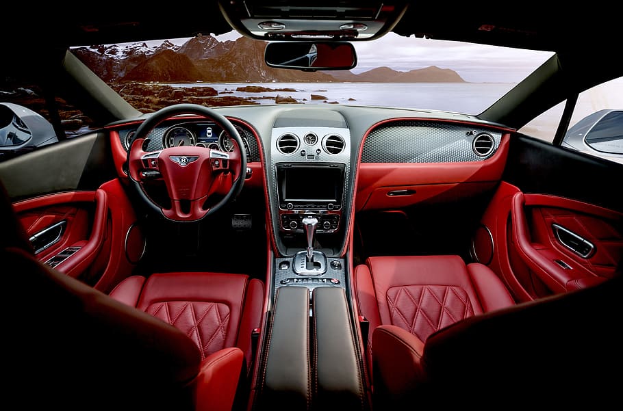 Rojo, cuero, interior, coche, Bentley, GT, Coupe, rico, automóvil, lujo