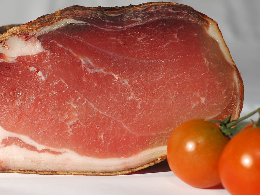 mentah, daging, ceri, tomat, ham, bacon, makan, makanan, daging asap, ham asap