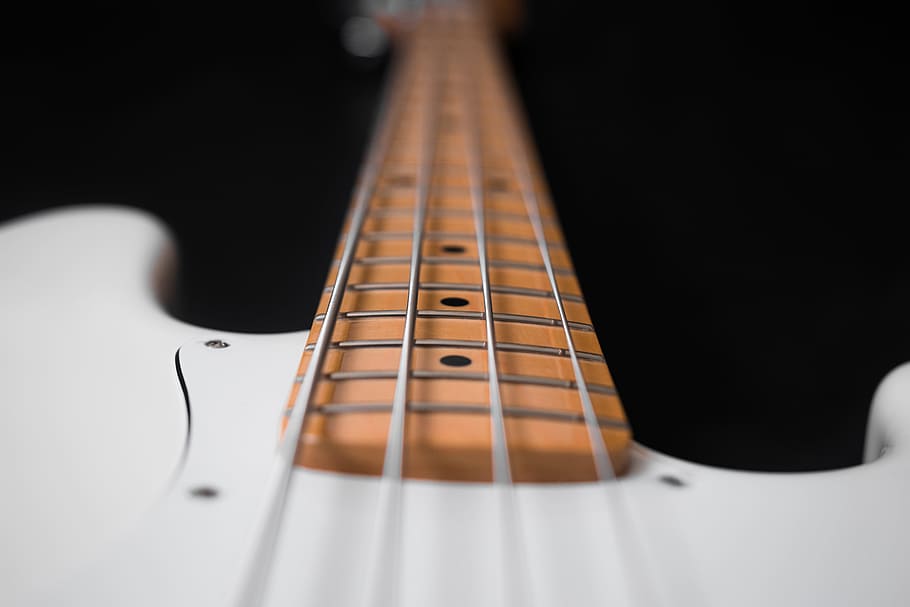 fotografi close-up, putih, 4-string, 4-string gitar bass, close up, foto, gitar bass listrik, bass, gitar, instrumen