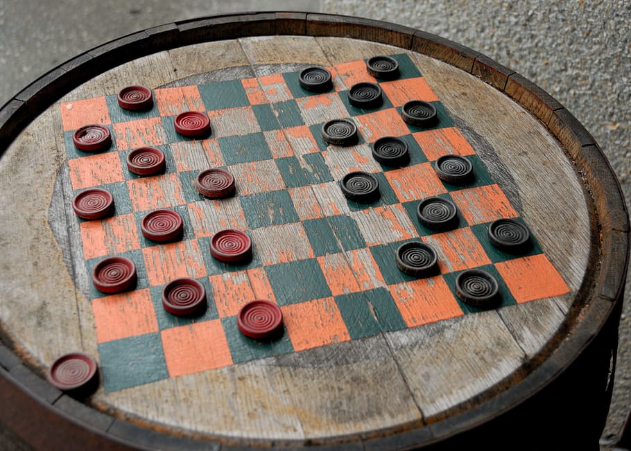Checker Board, Barrel, Vintage, Game, amusement, checkers, fun, antique, old, close-up