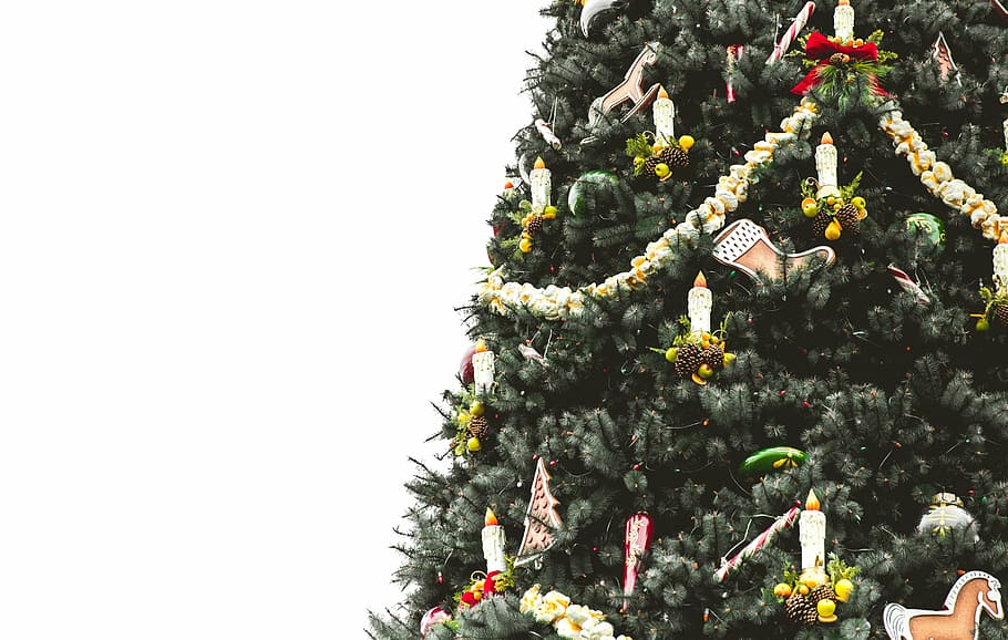 Зеленая рождественская елка, Зеленый, Лиственный, Рождество, дерево, Свеча, легкий, Декоры, Декор, Украшения