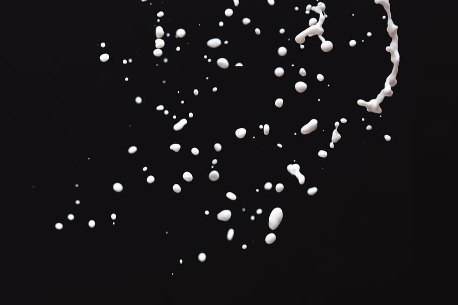 untitled, milk, splatter, black, background, drops, drink, black and white, abstract, black background