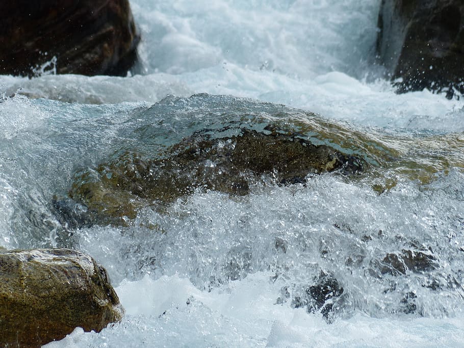 Río, piedra, agua, frío, murmullo, rugido, salvaje, arroyo de montaña, bach, líquido