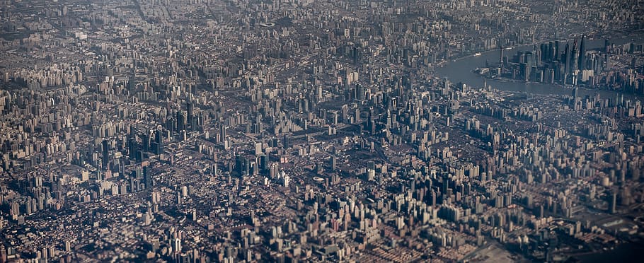 Shanghai, foto udara, gedung, siang hari, alam, kota, tidak ada orang, arsitektur, lanskap, hari