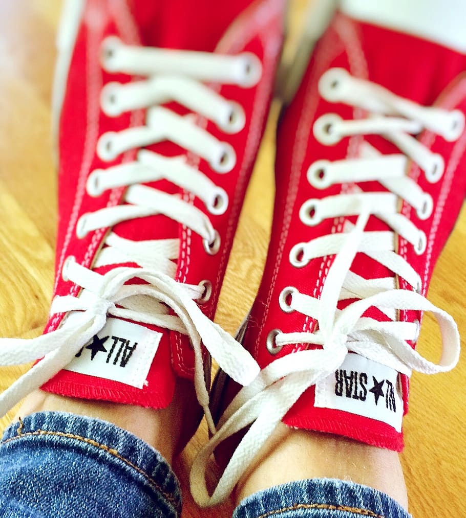 pair, red, converse, al-star sneakers, chucks, sneakers, hipster, fashion, retro, footwear