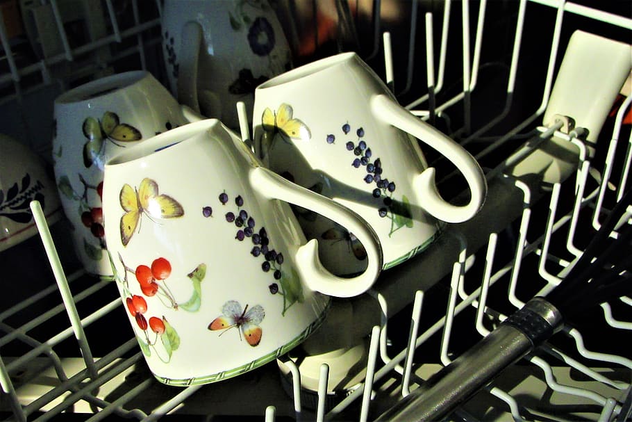 mug, porcelain, dishwasher, household, sunlight, clean up, life, metal, indoors, close-up