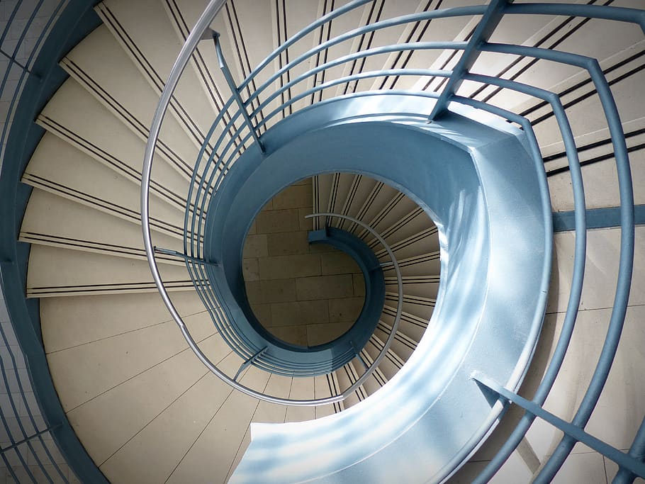 agujero de la escalera, gradualmente, barandilla, escaleras, arquitectura, escalón, espiral, Escalera de caracol, escalones y escaleras, escalera