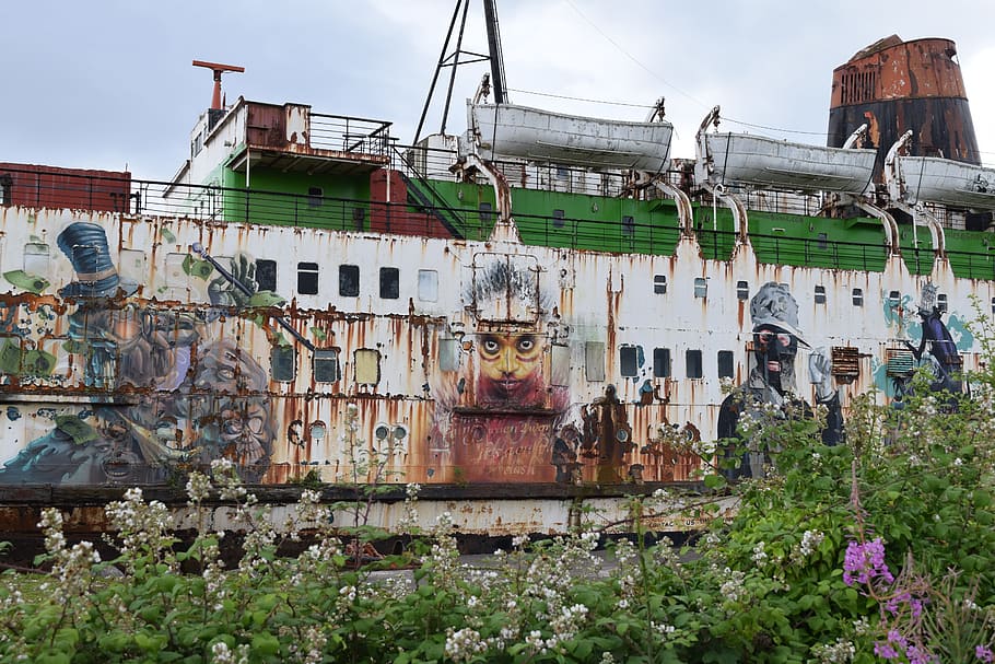 Duke Of Lancaster, Graffiti, Abandoned, ship, dirty, grungy, paint, texture, boat, old