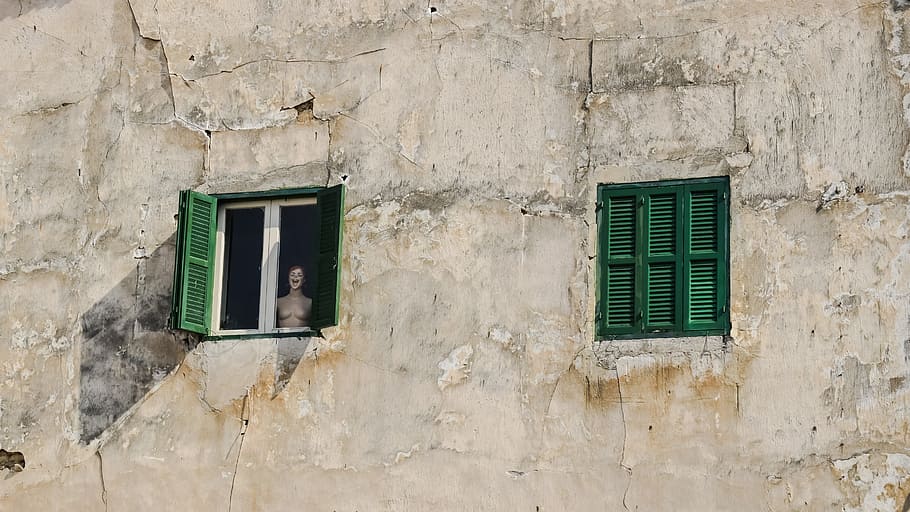 humans wanted, doll, window, loneliness, seclusion, desolation, wall, grungy, decay, urban