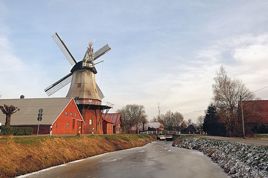 windmill, mill, cold, frost, iced, wieke, pinwheel, renewable energy, alternative energy, wind turbine