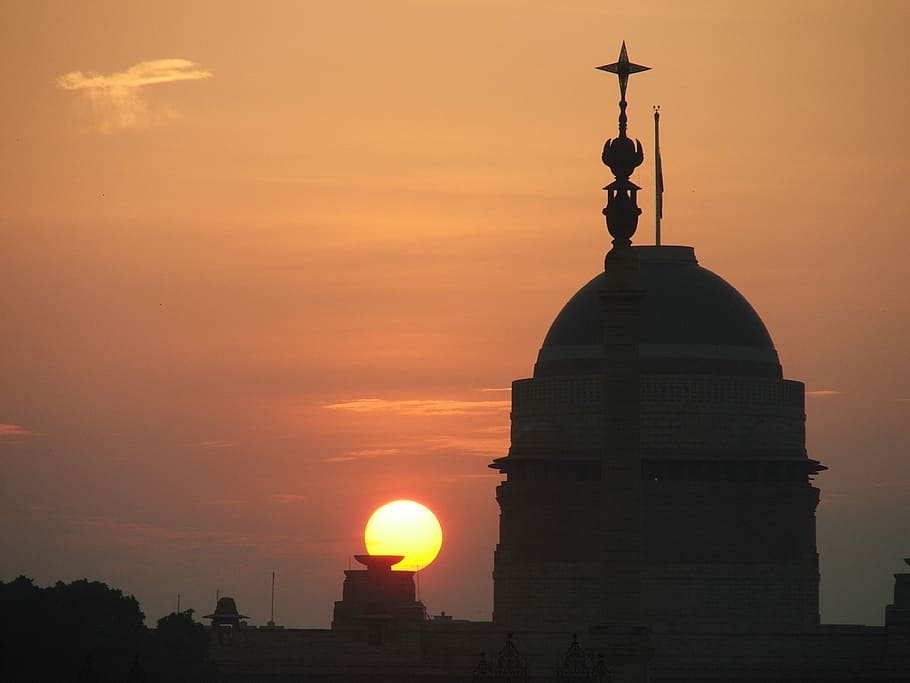 mosque during sunset, president house, rashtrapathi, bhavan, sunset, sky, glow, clouds, landmark, famous