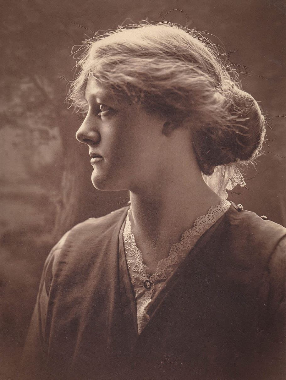 女性, 黒, トップ, 見る, 右, 袖, ヴィンテージ, 1890, 肖像, プロフィール
