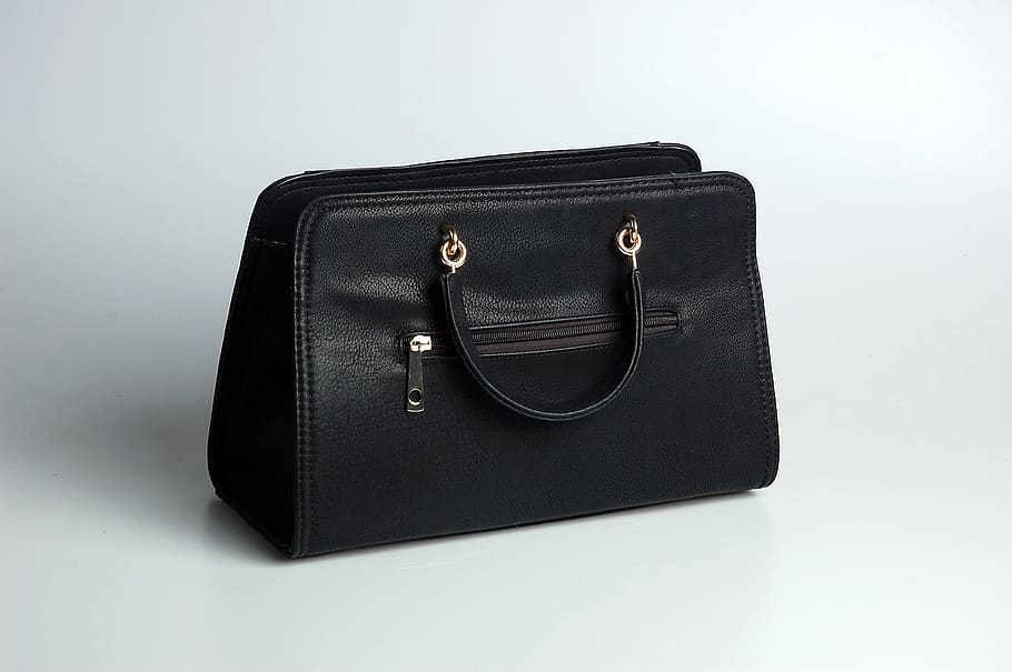 black, leather, tote, bag, white, background, handbag, simplicity, studio, indoors