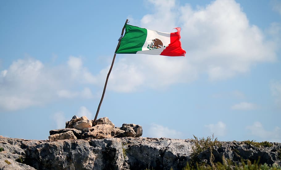 bandera, acantilado, México, bandera mexicana, cielo, pierre, azul, roca, feriado, día