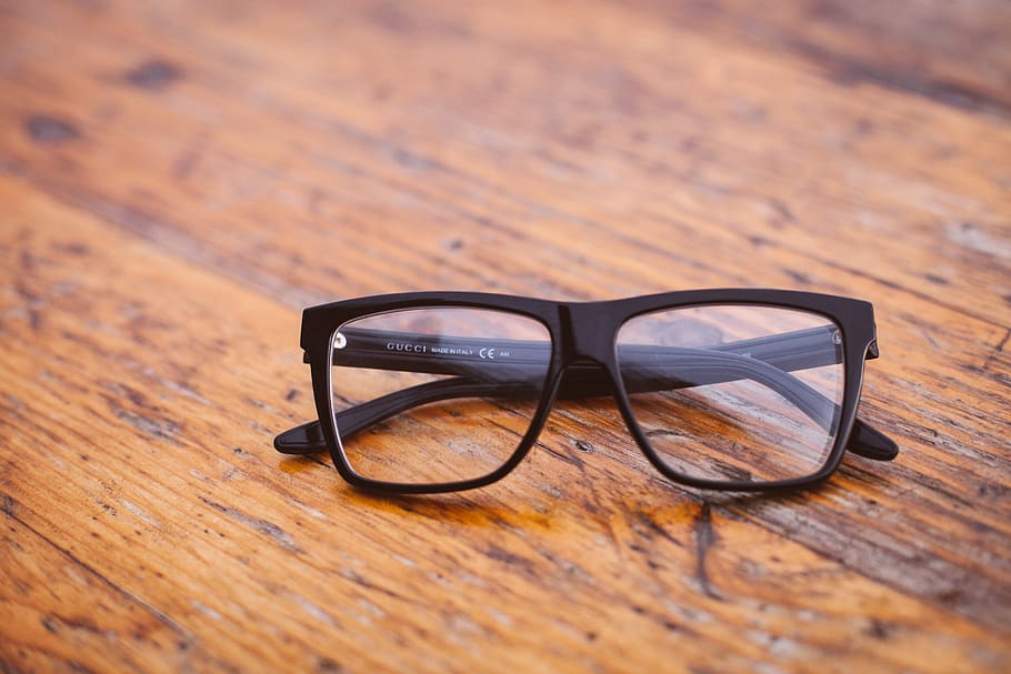glasses, frame, read, fashion, gucci, table, eyeglasses, wood - material, close-up, indoors