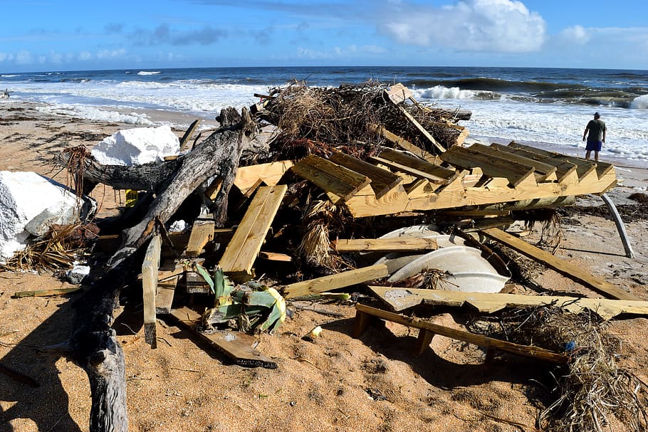 puing-puing pantai, pembersihan, badai irma, perusakan, kerusakan, limbah, pantai, sampah, kotor, alam