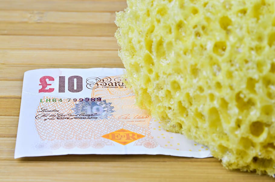 sponge for washing, sponge, cleaning, washing, bathroom, coin, money making, the greenback, the cost of cleaning, indoors