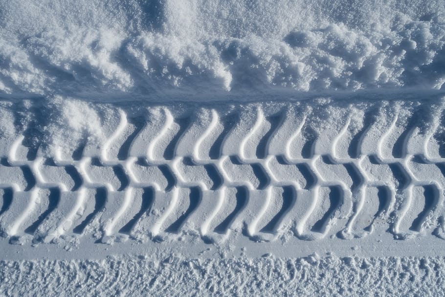 photography, vehicle tire track, trace, snow, white, sunny, tire track, tractor, winter, pattern