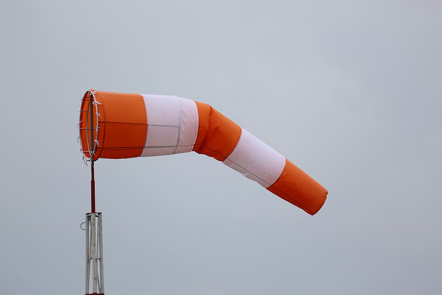 wind sock, red, white, sky, weathervane, weather, air bag, striped, anemometer, wind direction
