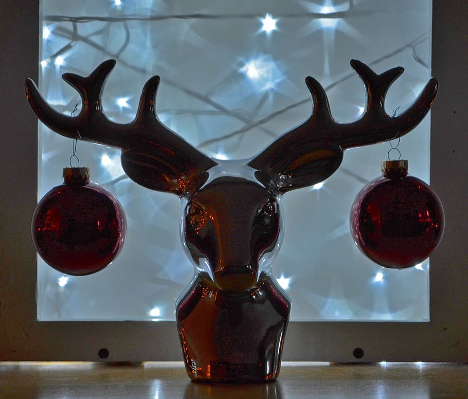 Moose, Balls, Christmas, christmas balls, xmas, star, star background, red, decoration, advent