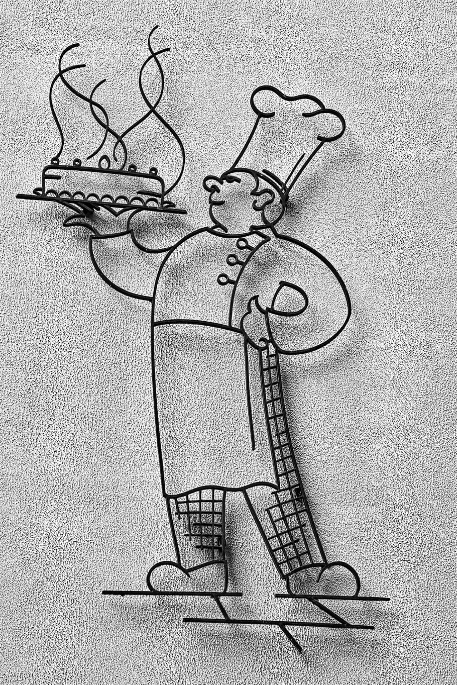 baker, wall, sketch, cake, black and white, frame, advertising, pastry chef, creativity, drawing - art product