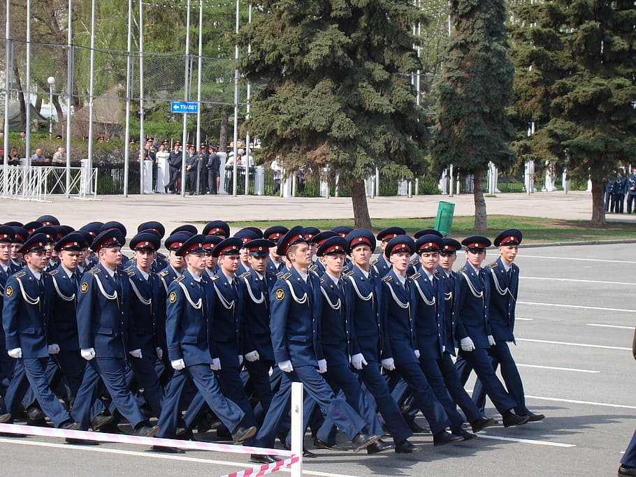 parade, victory day, samara, russia, area, troops, the cadets, uniform, in a row, large group of people