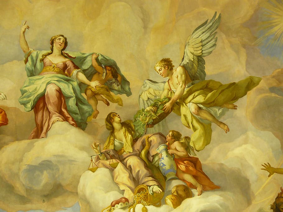 malaikat, lukisan awan, lukisan dinding, karya seni, historis, lukisan, gereja, seni, agama, kubah