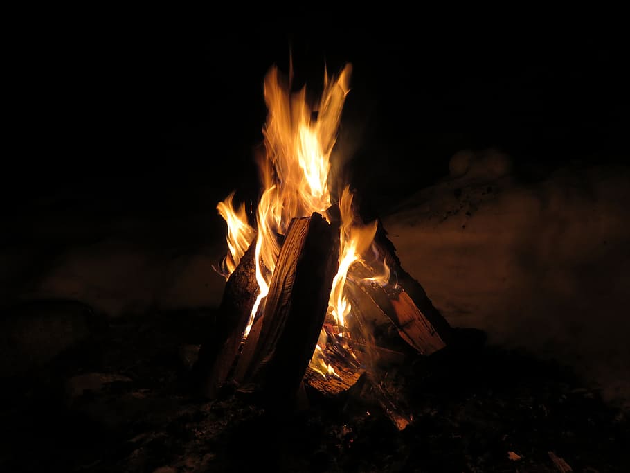 cerca, foto, hoguera, llamas, fuego, fogata, quemar, resplandor, campamento, madera