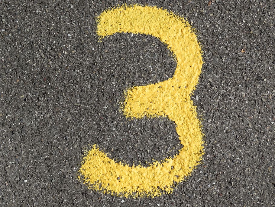 yellow, number 3, printed, gray, concrete, pavement, Number, Ad, Yellow, Color, Asphalt