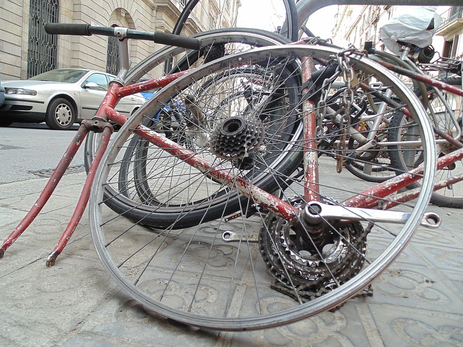 barcelona, street, city, bicycle, old, abandoned, via, urban, broken, transport