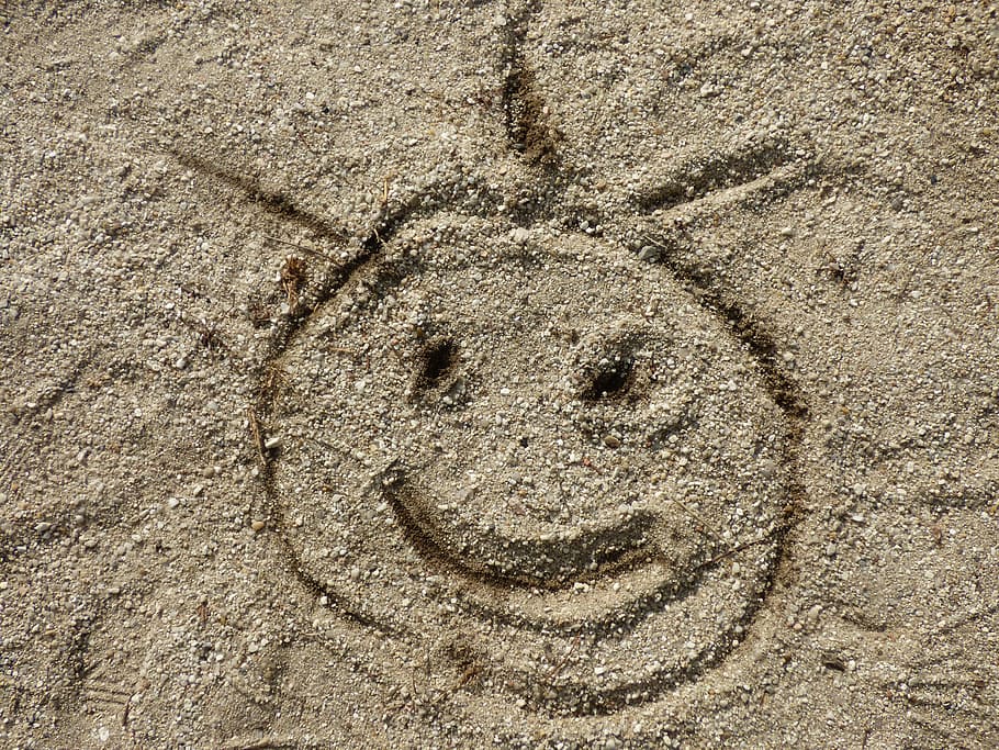 Sand, Beach, Smile, Emoticon, Sun, sand, beach, a smile, the sun, sea, sandy beach