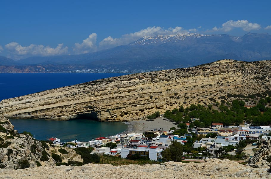 Crete, Matala, Greek, Island, Rock, Caves, greek island, sea, holiday, coastline