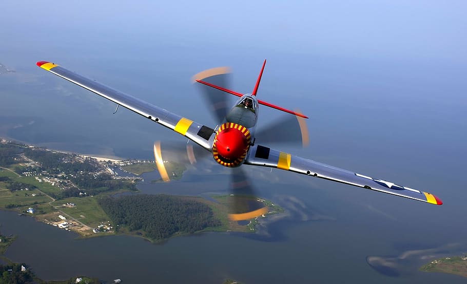 gray, propeller plane, daytime, aircraft, propeller, pilot, fly, flight, mustang, p 51