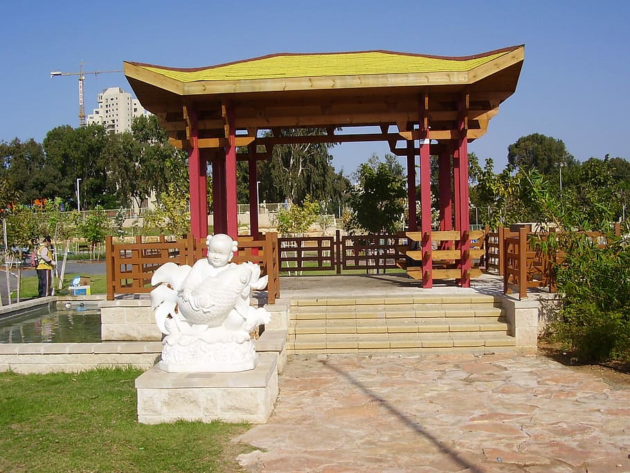 Templo, pabellón, Tianjin, China, fotos, parque, dominio público, estatua, asia, arquitectura