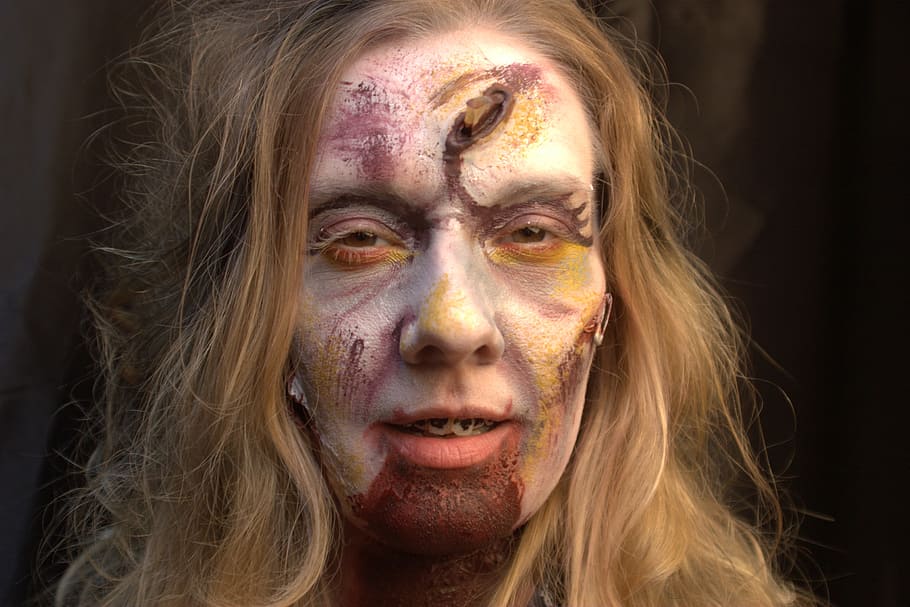 woman, girl, dead, death, zombie, portrait, one person, headshot, looking at camera, human body part