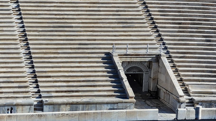 greece, athens, lines, olympic stadium, stage, olympics, shadows, landscape, buildings, architecture