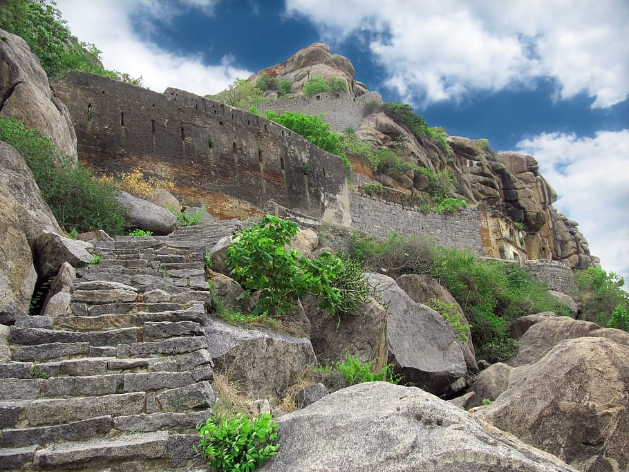 edifícios ancestrais da rocha, ruínas, antigo, montanha, indiano, decadente, histórico, decrépito, ninguém, viajar