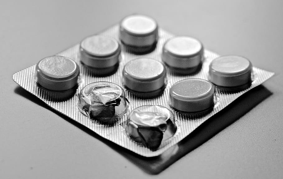 closeup, medicinal, blister pack, black, white, tablets, medicine, bless you, pills, medical