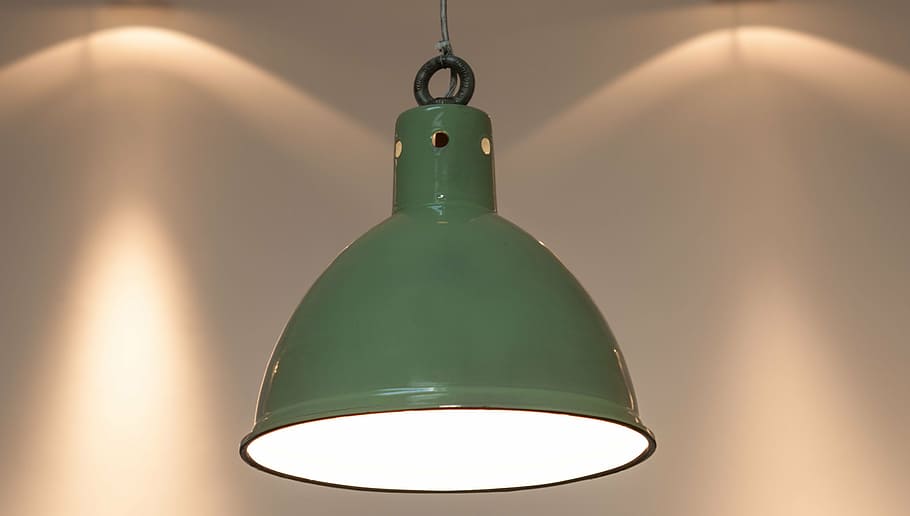 green pendant lamp, original factory pendant light, enamel, green enamel, vintage industrial lamp, loft factory lamp, architecture, interior design, loft design, vintage