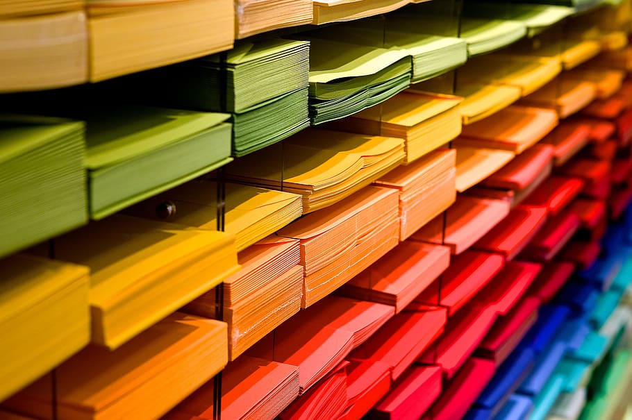 assorted-color, printing papers, inside, rack, back to school, paper, colored paper, stationery, paint, leave