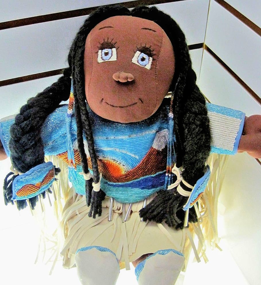 native indian doll, museum, hand sewn, banff, canada, people, real people, one person, art and craft, creativity