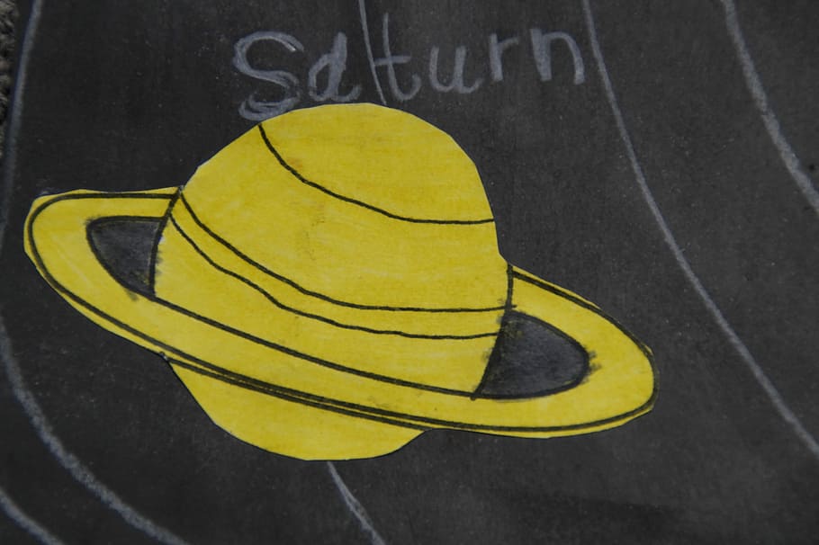 Saturn, Painted, Board, art class, school, space, child, planet, solar system, universe