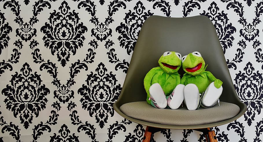 two, kermit, frog, plush, toys, black, sofa chair, for two, funny, fun