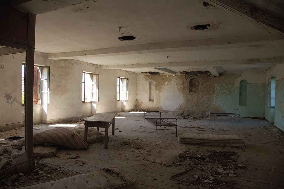 Ruin, Dormitory, Dirty, Old, leave, destroyed, run down, loneliness, mattresses, lapsed