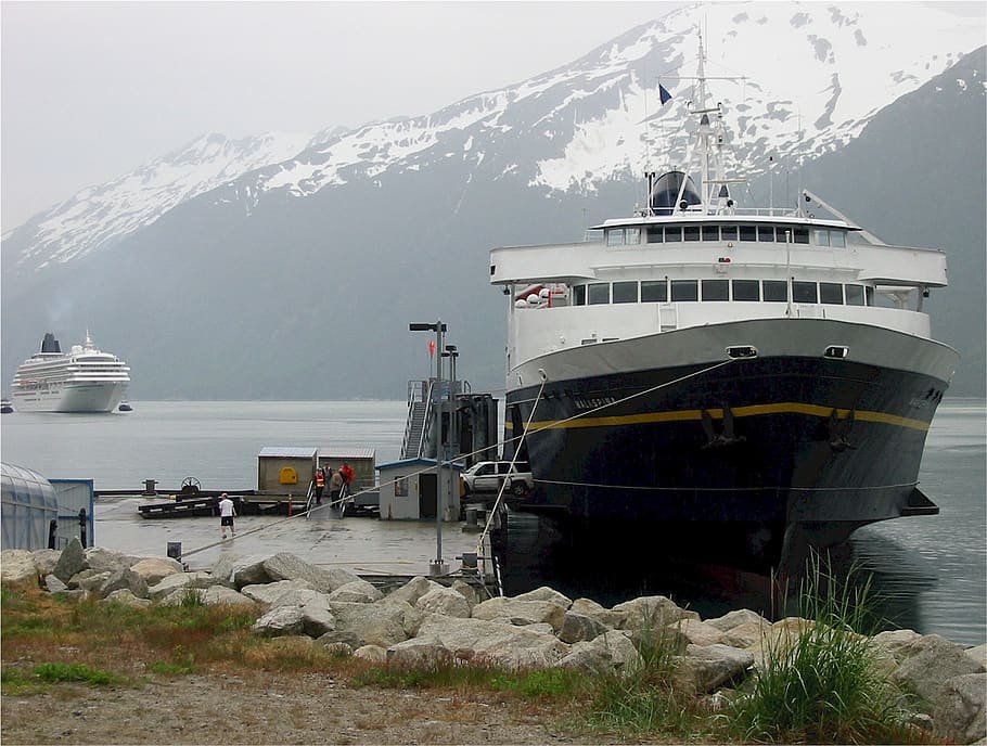 ship, skagway, alaska, ss malaspina, ferry, transportation, ocean, cruise water, port dock, sailing