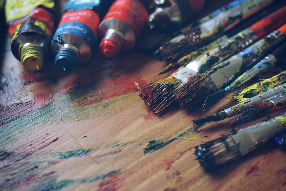 melukis, kuas, seni, kerajinan tangan, persediaan, kreatif, seni dan kerajinan, berwarna multi, dalam ruangan, kreativitas