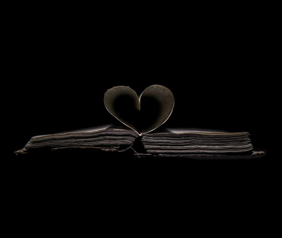 white, brown, opened, book, heart, paper heart, hymn book, love, heart Shape, romance