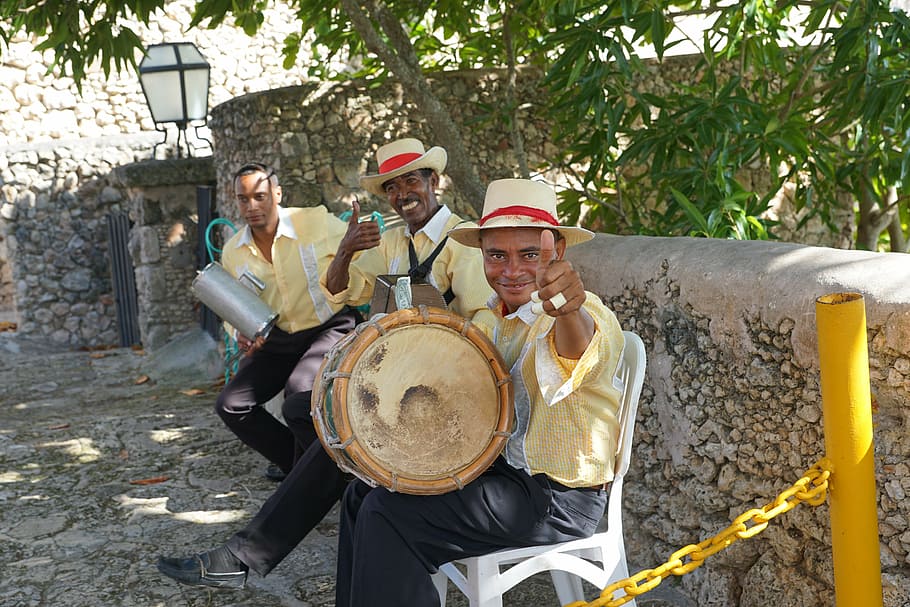 musisi, karibia, desa, desa altos de chavón, republik dominika, topi, sekelompok orang, alat musik, dewasa, pria
